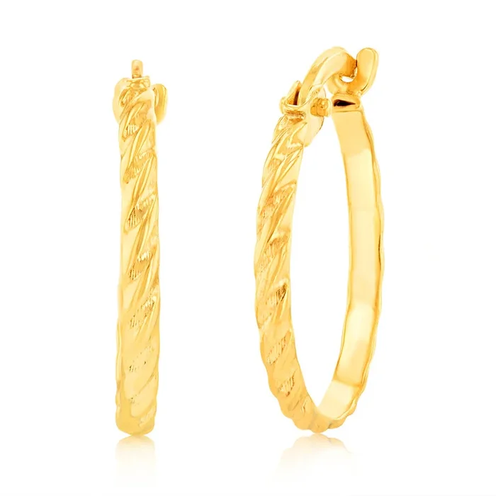 9ct Yellow Gold Silverfilled Fancy Patterned Hoop Earring