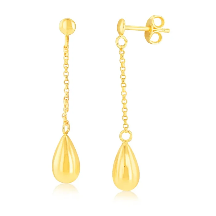 9ct Yellow Gold Silverfilled Fancy Tear Drop Stud Earrings