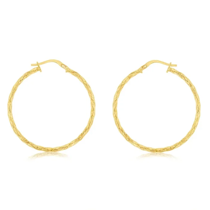 9ct Yellow Gold Silverfilled Fancy Twisted 30mm Earrings