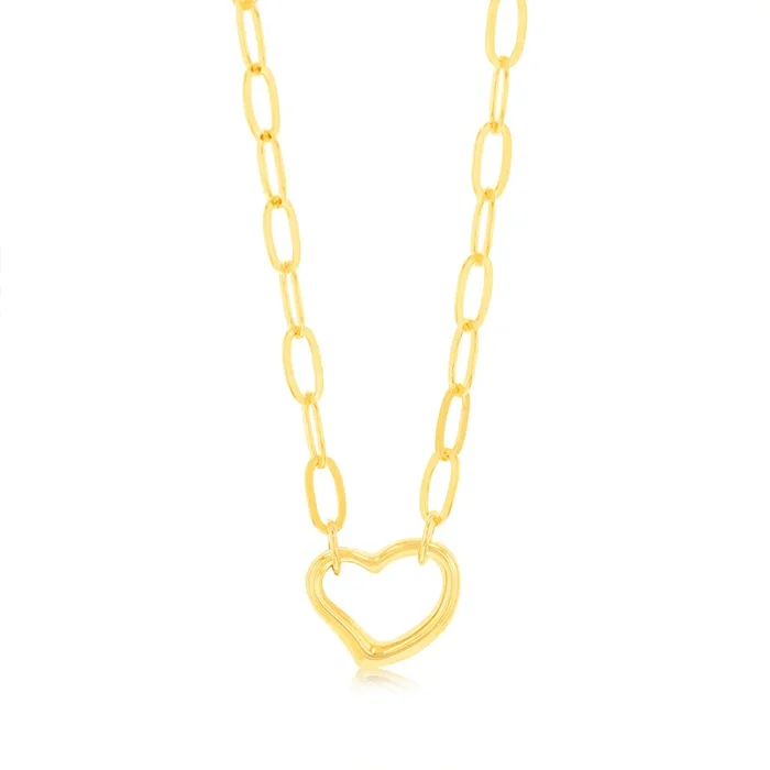 9ct Yellow Gold Silverfilled Heart Pendant Paperclip 45cm Chain