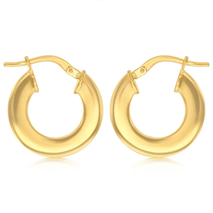 9ct Yellow Gold Silverfilled Polished Broad 10mm Hoop Earrings
