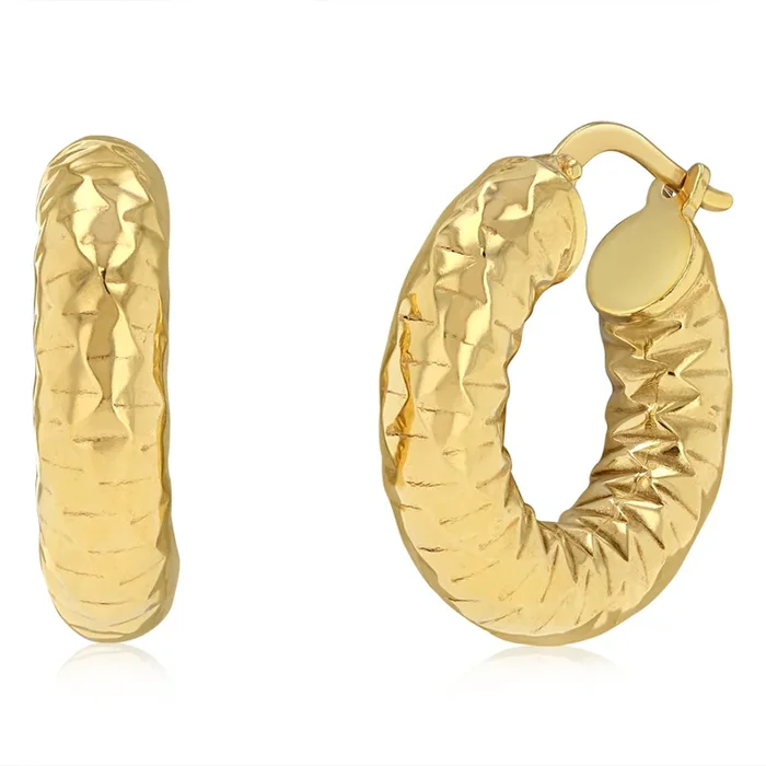 9ct Yellow Gold Silverfilled Sparkle Hoop 10mm Earrings