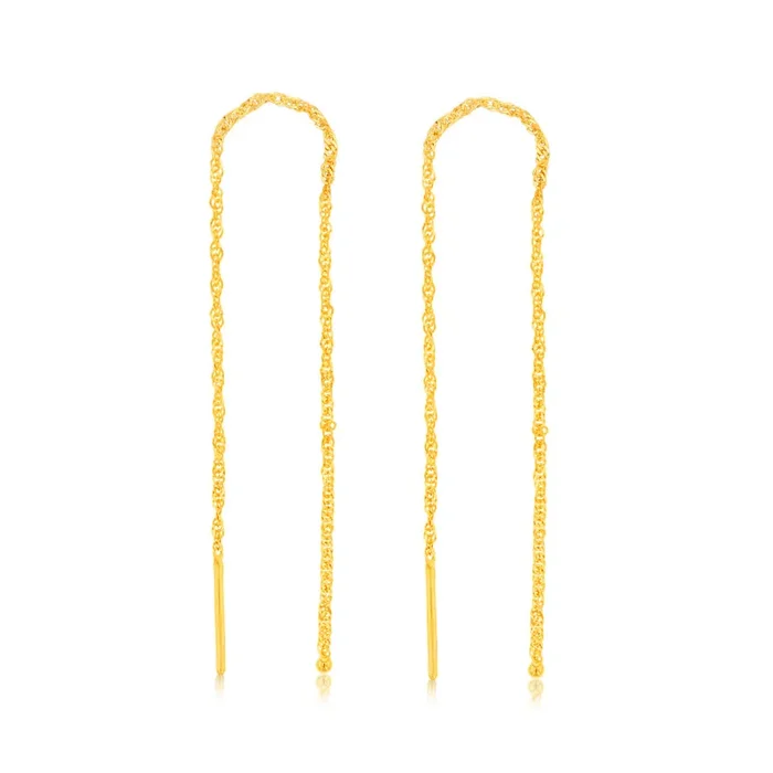 9ct Yellow Gold Singapore Chain Threader Drop Earrings