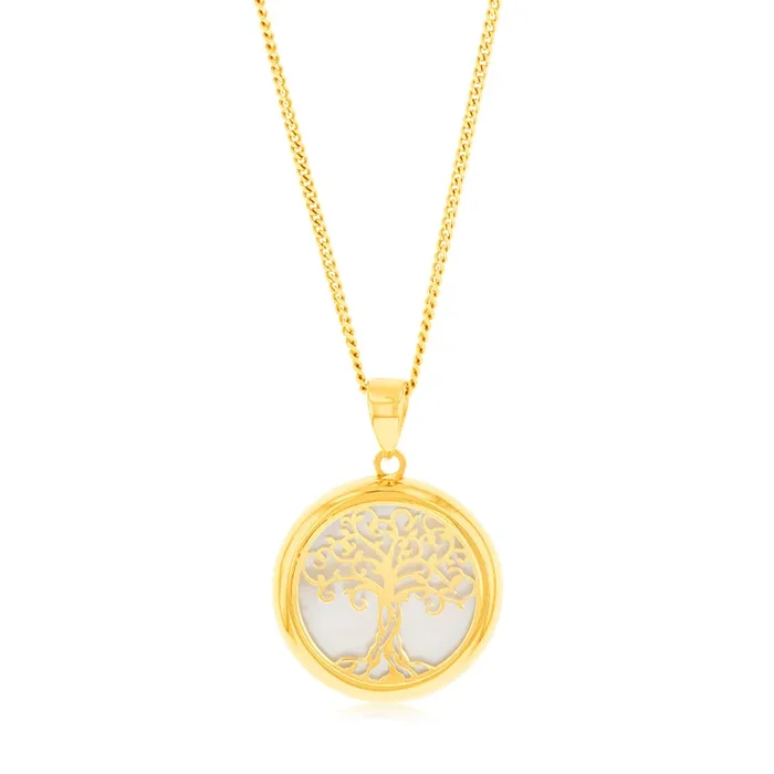 9ct Yellow Gold Tree Of Life Mother Of Pearl Pendant