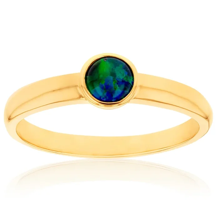 9ct Yellow Gold Triplet Opal 5mm Round Bezel Ring *Resize 1-2 Sizes Only*
