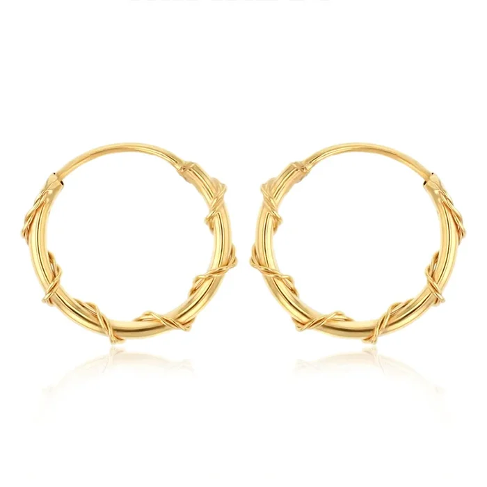 9ct Yellow Gold Twisted Pattern 10mm Sleeper Earrings