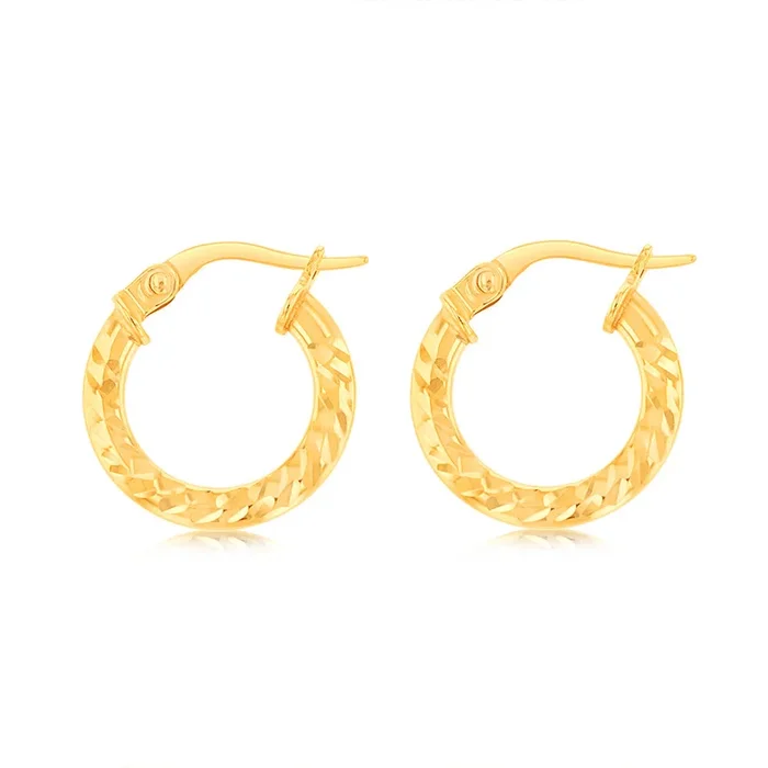 9ct Yellow Gold Wise 10mm Hoop Earrings