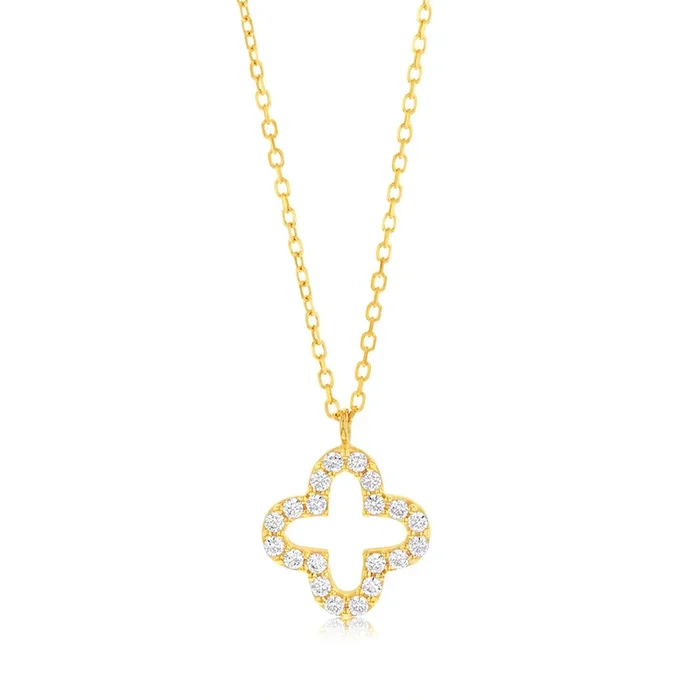 9ct Yellow Gold Zirconia Open Flower Pendant On Chain