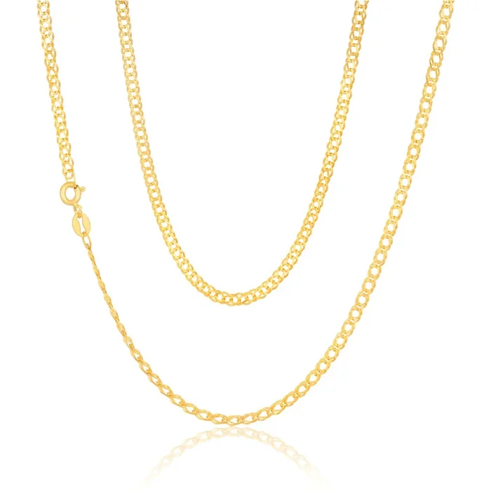 9ct Yellow Solid Gold Curb Double Diamond Cut 45cm Chain 40gauge