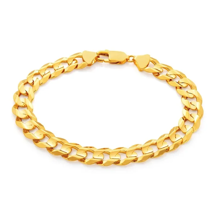 9ct Yellow Solid Gold Heavy Curb 21cm Bracelet 220 Gauge with a Parrot Clasp