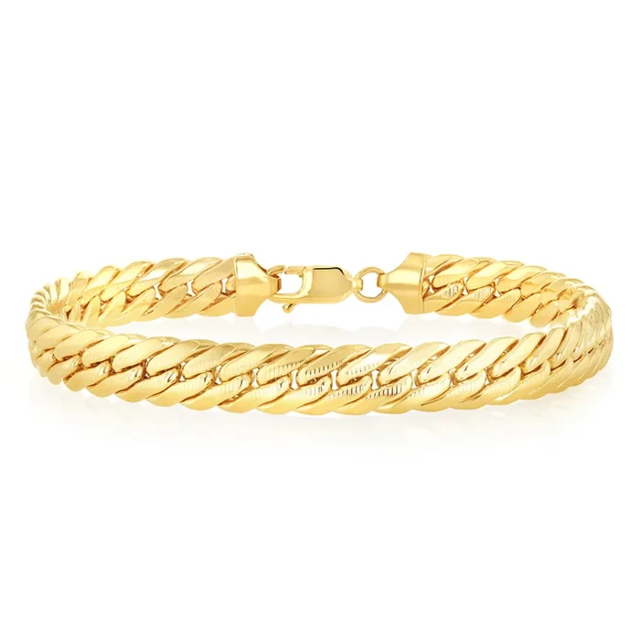 9ct Yellow Textured Herringbone Hollow Chain 21cm Bracelet