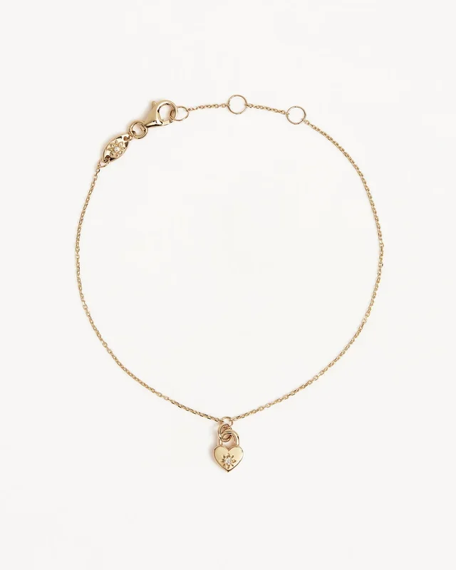 9k Solid Gold Lab-Grown Diamond Lotus Heart Padlock Bracelet