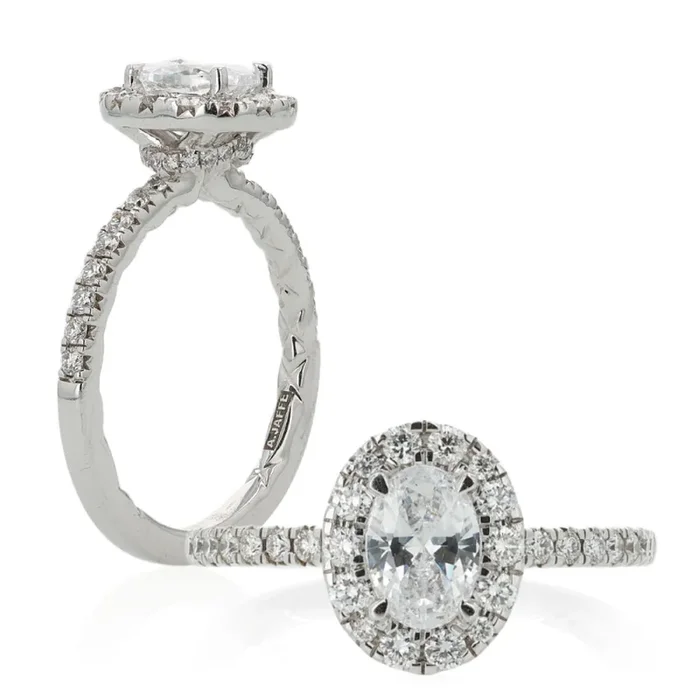A. Jaffe 14k Gold Oval Center Halfway Diamond Engagement Ring With Hidden Halo