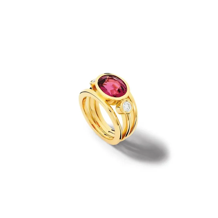 Aeneus Ring 18ct Yellow Gold – Pink Umbalite Garnet & Diamond