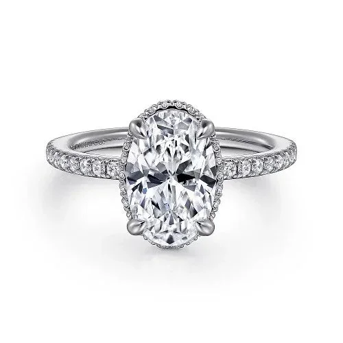 Allesia – 14K White Gold Oval Cut Hidden Halo Diamond Engagement Ring (Setting Only)