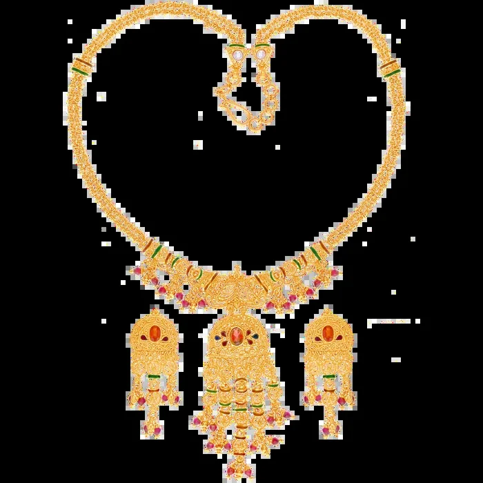 Alluring Minakari Necklace Set With Gemstones in 22K Gold