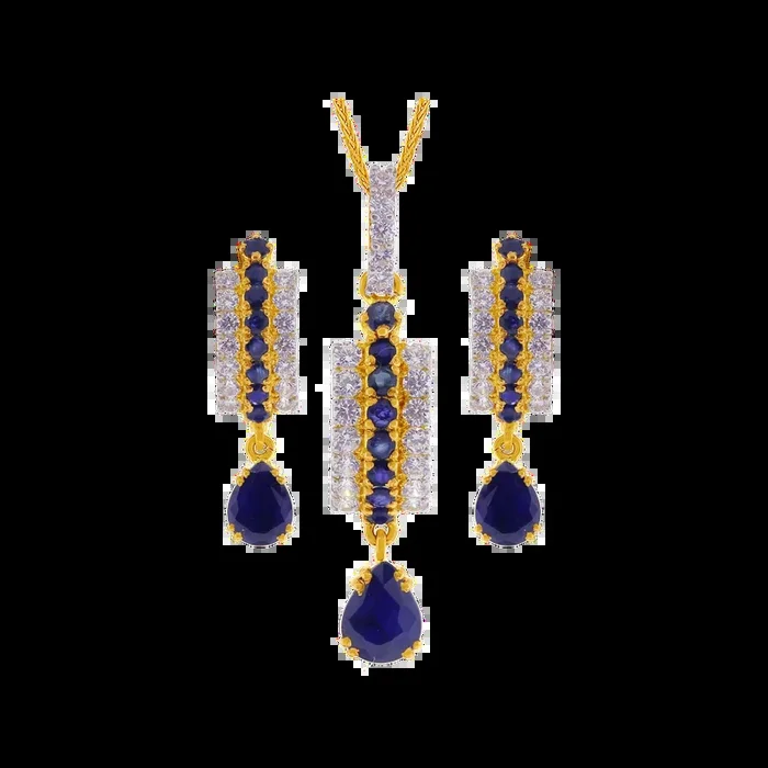 Alluring Pendant Set With Sapphire & CZ in 22K Gold