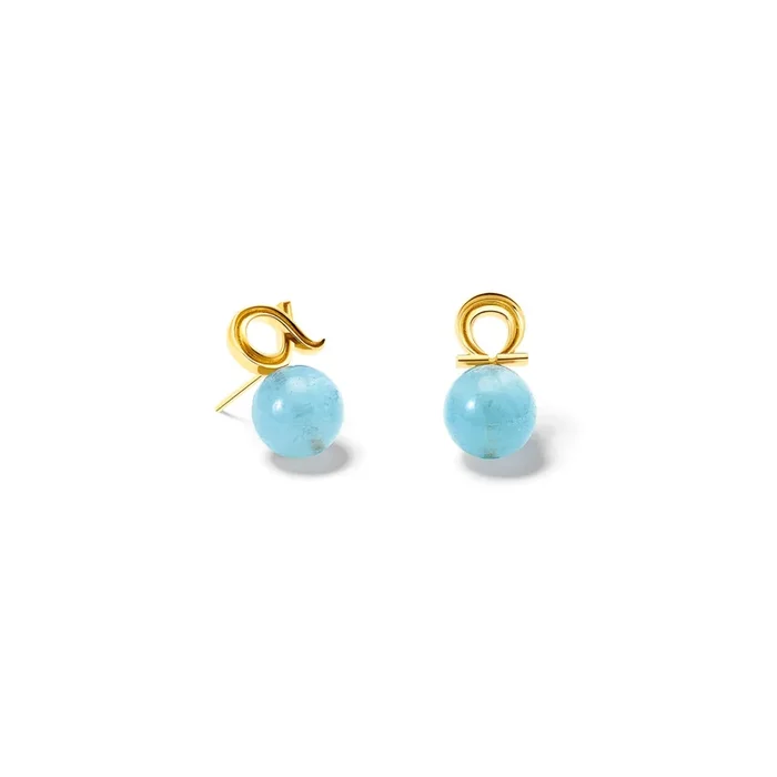 Alpha & Omega Stud Earrings Yellow Gold – Aquamarine