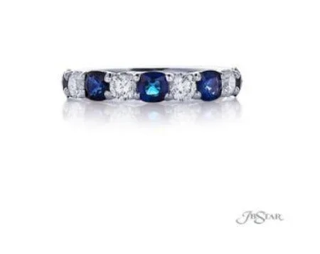 Alternating Cushion Cut Sapphires & Round Diamonds Anniversary Band