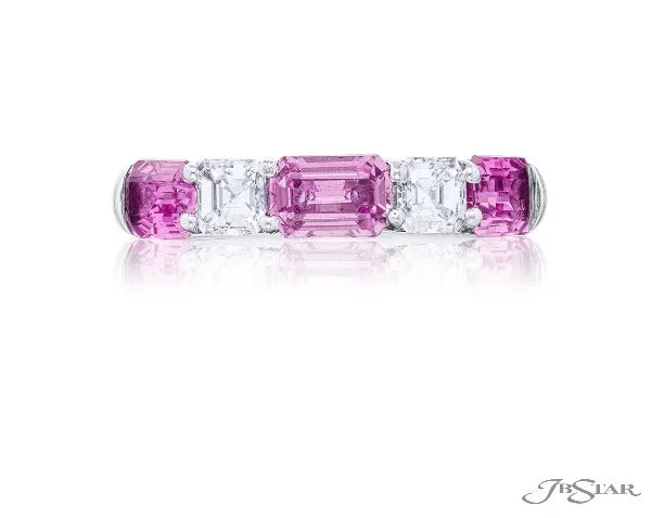 Alternating Pink Sapphire & Diamond Band