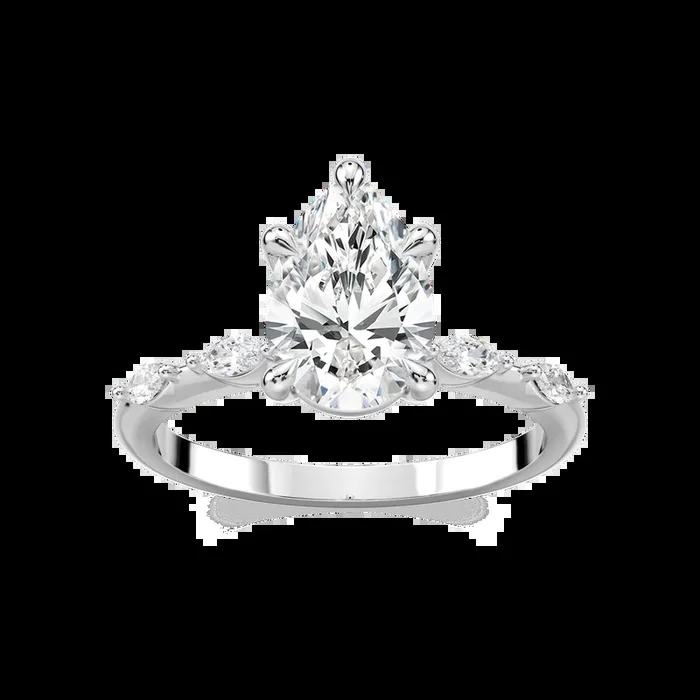Amelie Pear Lab Grown Diamond Spaced Marquise Side Stone Engagement Ring