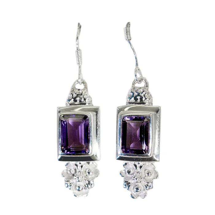 Amethyst African Hanna Solitaire Dangle Purple 925 Silver Earring
