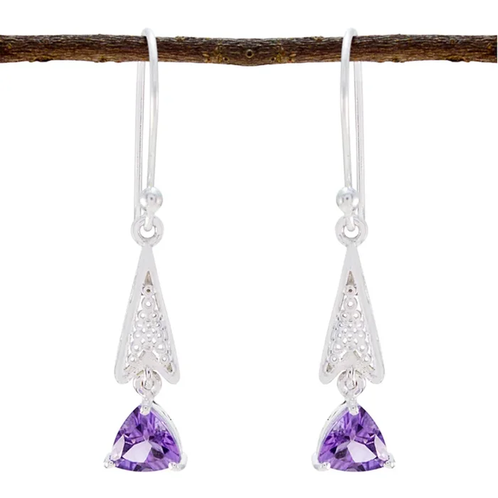 Amethyst African Kennedy Solitaire Dangle Purple Silver Earring