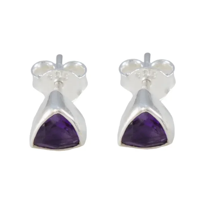 Amethyst African Victoria Solitaire Stud Purple Silver Earring
