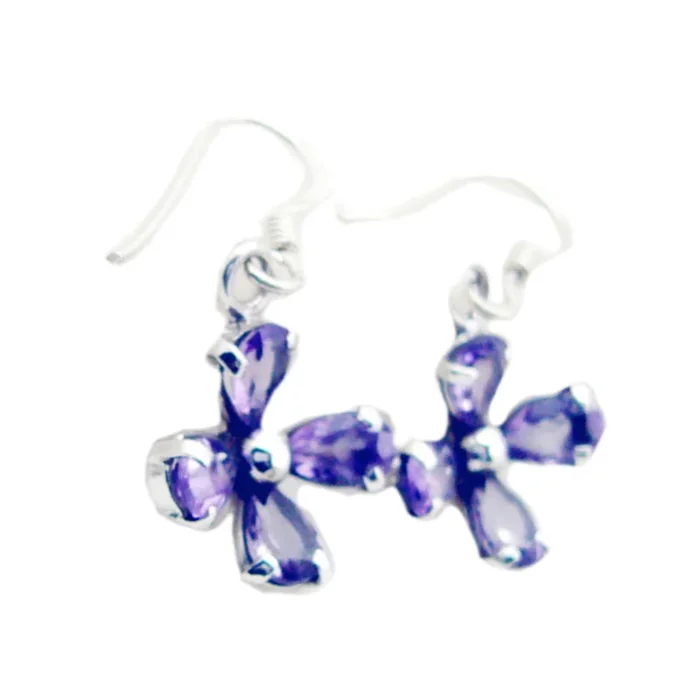 Amethyst African Yan multiple Dangle Purple Silver Earring