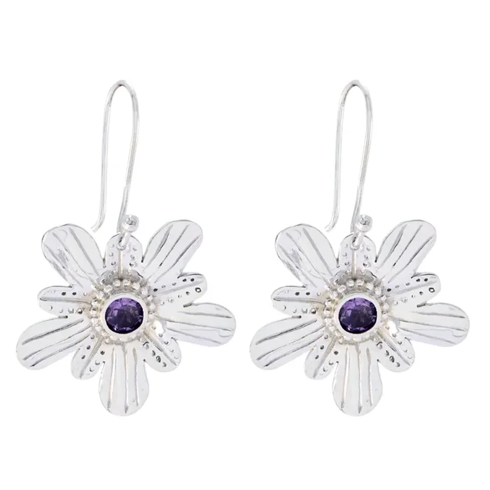 Amethyst American Ella Solitaire Dangle Purple Silver Earring