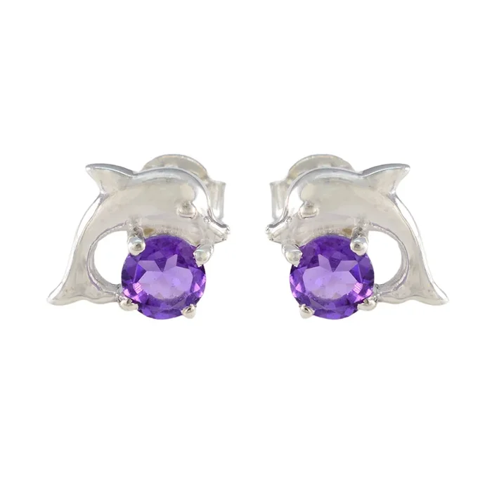 Amethyst American Lourdess Solitaire Stud Purple Sterling Silver Earring