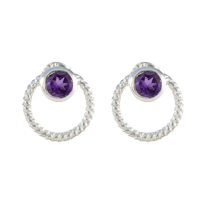 Amethyst American Meei Solitaire Stud Purple 925 Silver Earring