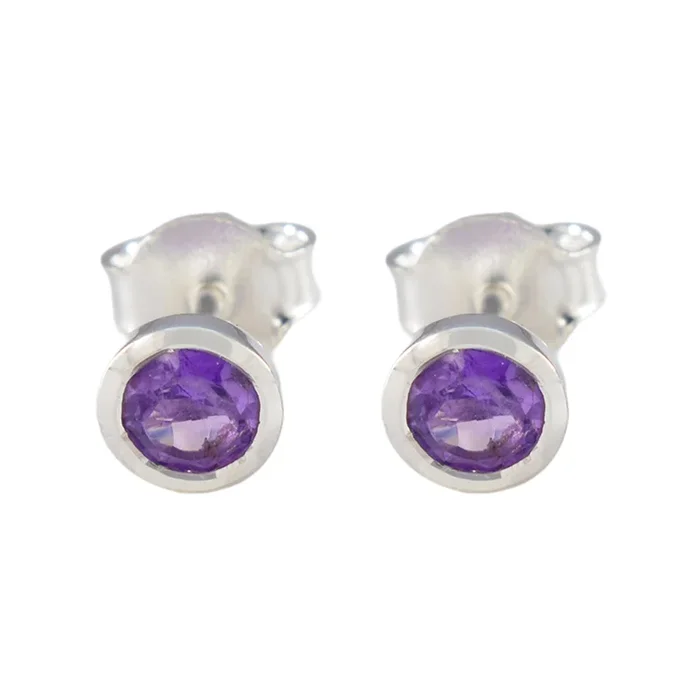 Amethyst American Micaela Solitaire Stud Purple 92.5 Silver Earring