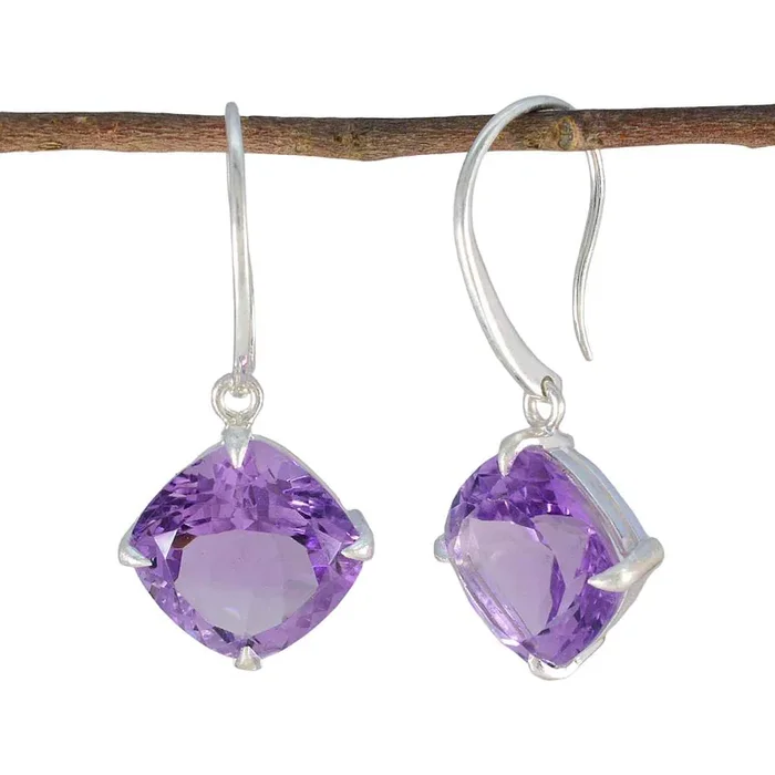 Amethyst American Min-seo Solitaire Dangle Purple Sterling Silver Earring