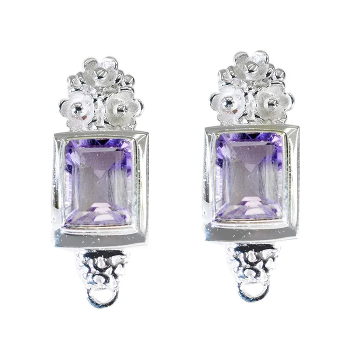 Amethyst American Zoe Solitaire Stud Purple Silver Earring