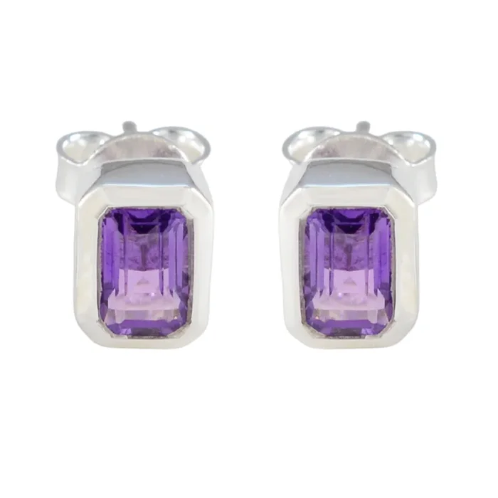 Amethyst Egyptian Lorena Solitaire Stud Purple 925 Silver Earring
