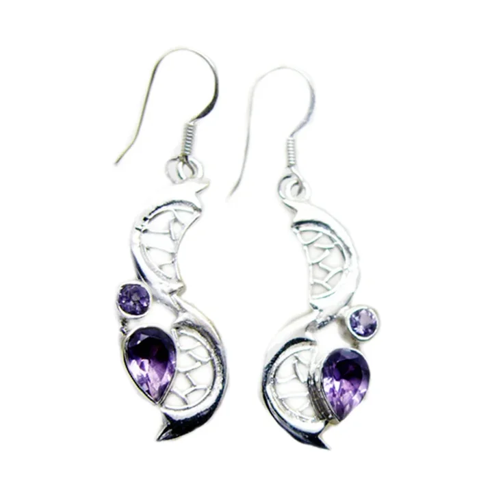Amethyst Egyptian Yuna multiple Dangle Purple 925 Sterling Silver Earring