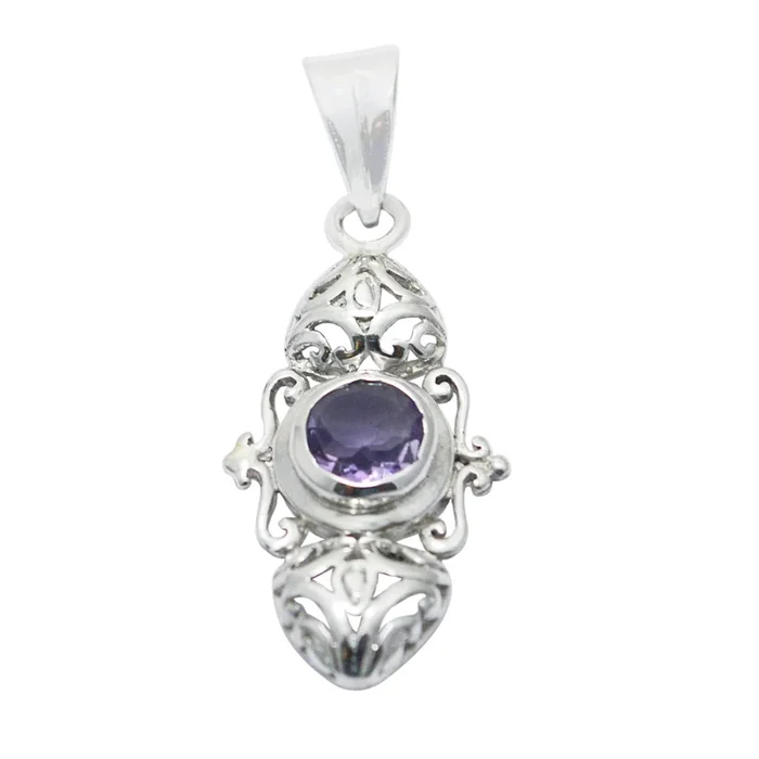Amethyst Featherlight Italian 925 Silver Solitaire Isabel Victorian Purple Pendant Jewelry