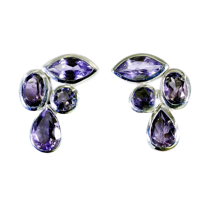 Amethyst French Elena multiple Stud Purple Sterling Silver Earring