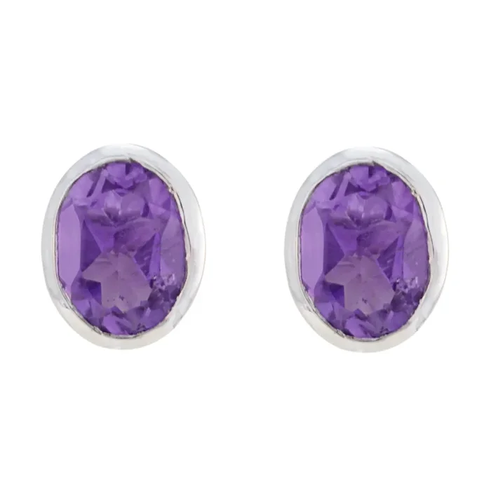 Amethyst French Hina Solitaire Stud Purple 925 Silver Earring