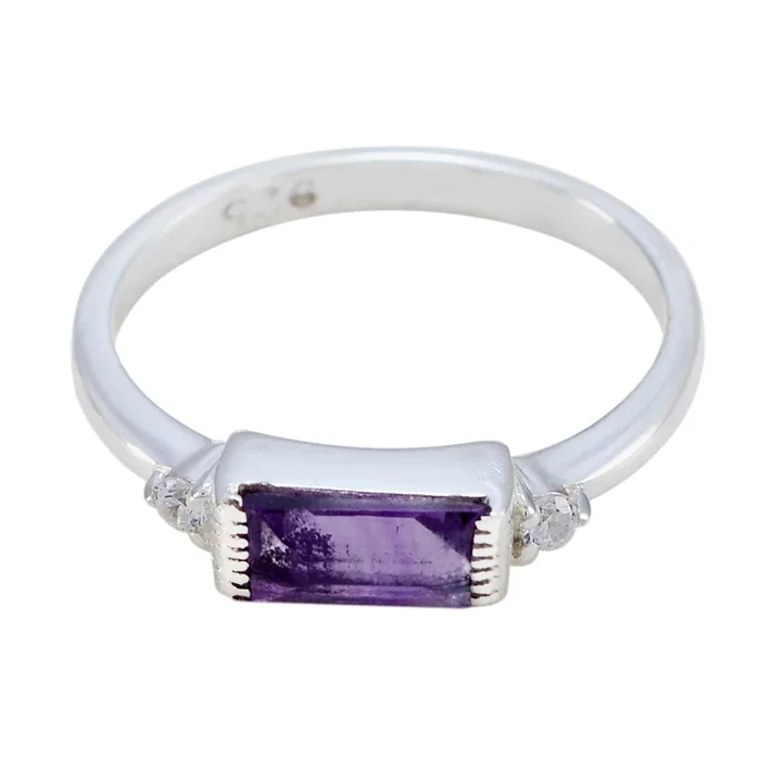 Amethyst Halo American 92.5 Silver Purple Gemstone Delicate Trendy Ring Jewellery