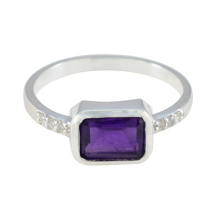 Amethyst Halo American Sterling Silver Purple Gemstones Delicate Trendy Ring Jewellery