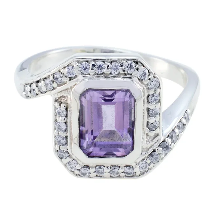 Amethyst Halo Egyptian 925 Sterling Silver Purple Gems Eye-catching Modern Ring Jewellery