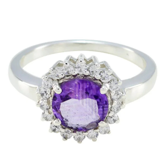 Amethyst Halo German 925 Silver Purple Gemstones Featherlight Romantic Ring Jewellery