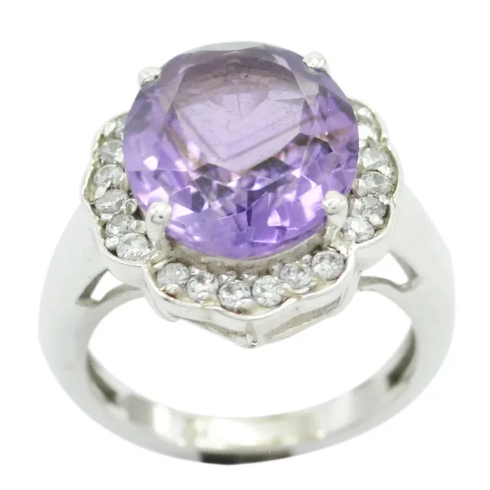 Amethyst Halo Russian 92.5 Silver Purple Gemstones Mid-weight Fairytale Ring Jewellery