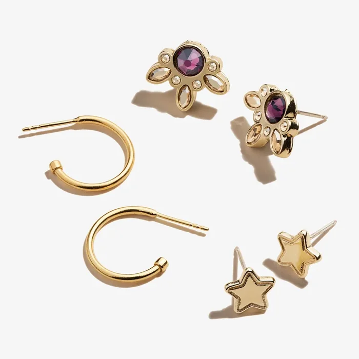 Amethyst Hoop + Star Earrings Gift Set