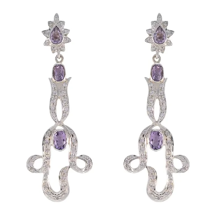 Amethyst Indian Aisha multiple Stud Purple Silver Earring