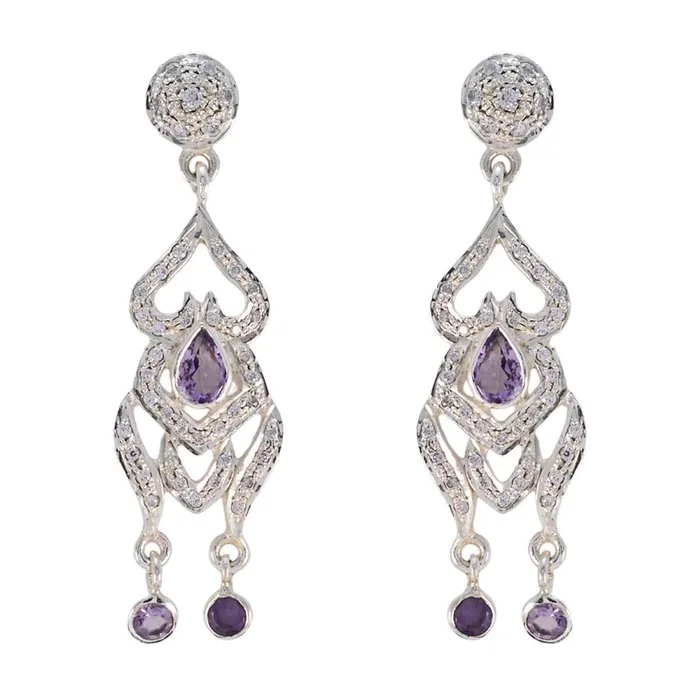 Amethyst Indian Putri multiple Stud Purple Sterling Silver Earring