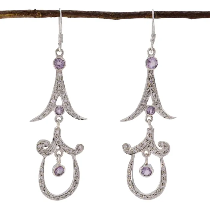 Amethyst Indian Siti multiple Stud Purple 925 Sterling Silver Earring