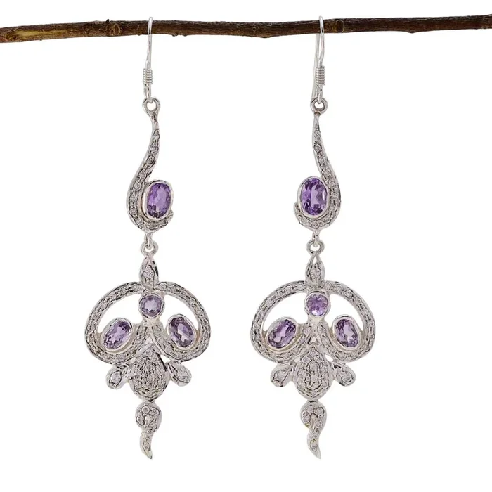 Amethyst Indian Siti multiple Stud Purple Silver Earring